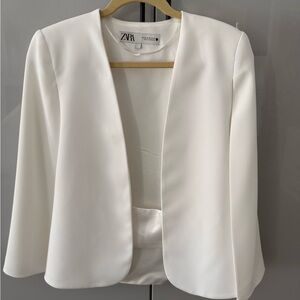 Zara ZW Collection White Ecru Cape Jacket Blazer XS Structured
